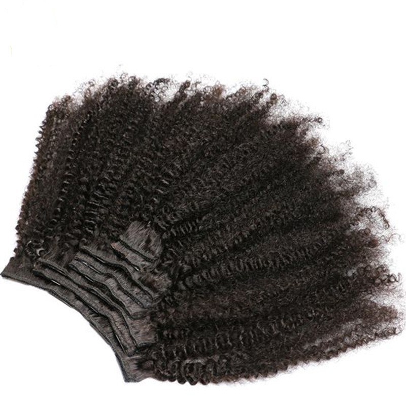 8-24″ Afro Kinky Curly Brazilian Human Hair Clip in Extensions Full Set Black