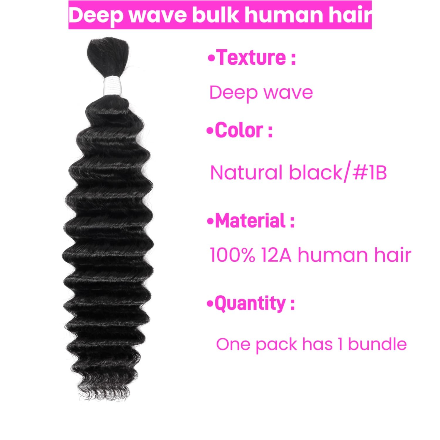 Nerumo Deep Wave Human Braiding Hair 24Inch 1 Bundle 50G Bulk Human Hair For