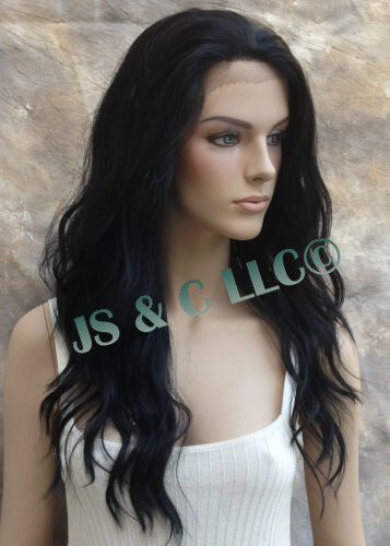Human Hair Blend Full Lace Front Wig Heat OK Wavy Off Black sy1B