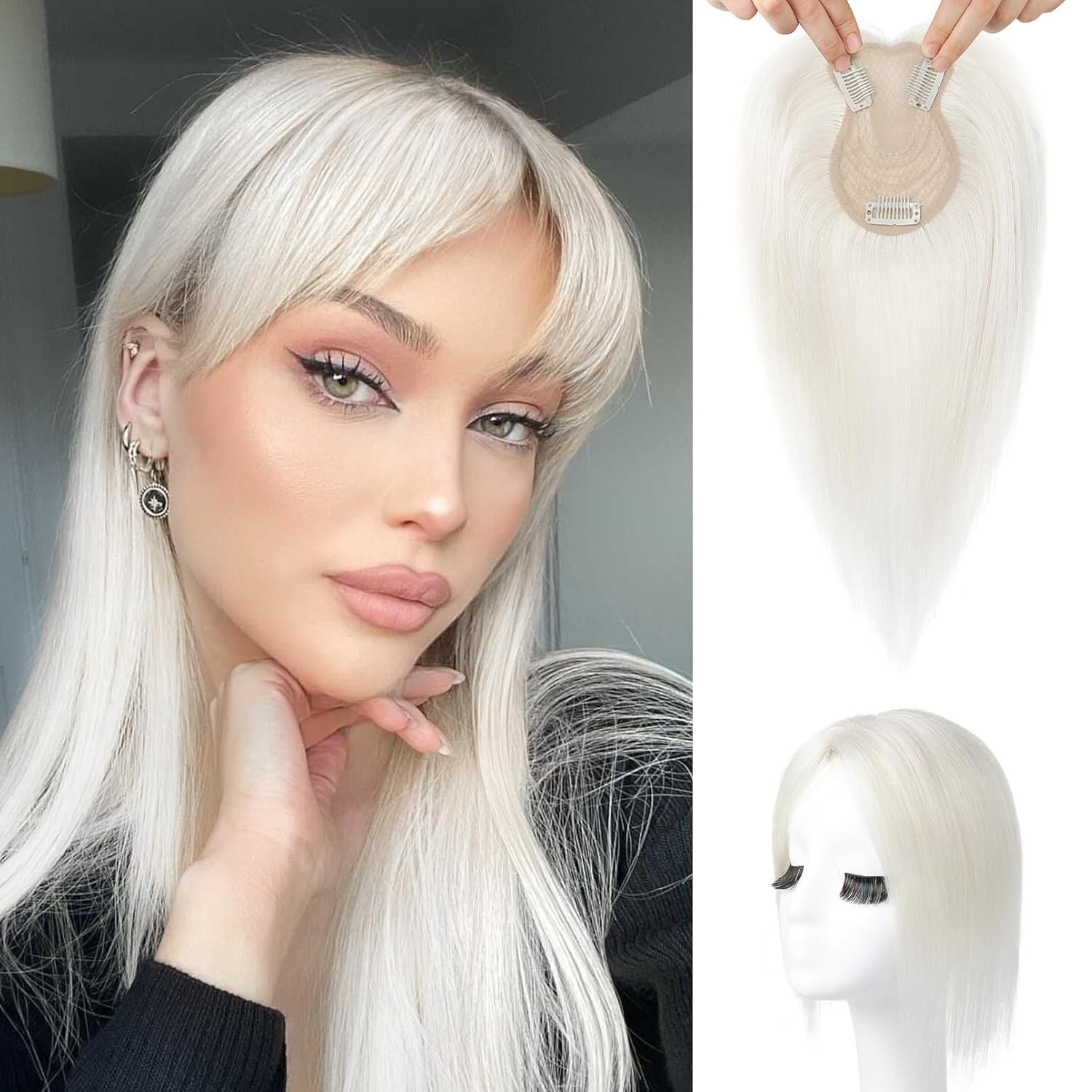 White Blonde 100% Real Human Straight Hair 10in Hair Toppers