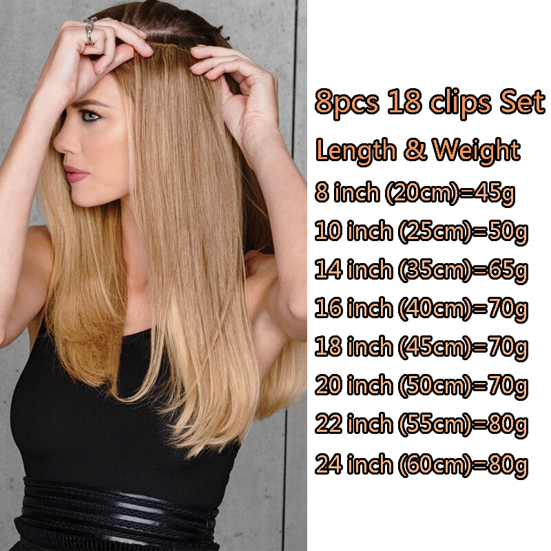 Clip In Extensions Clip On 100% Real Human Hair Extensions Full Head Balayage US