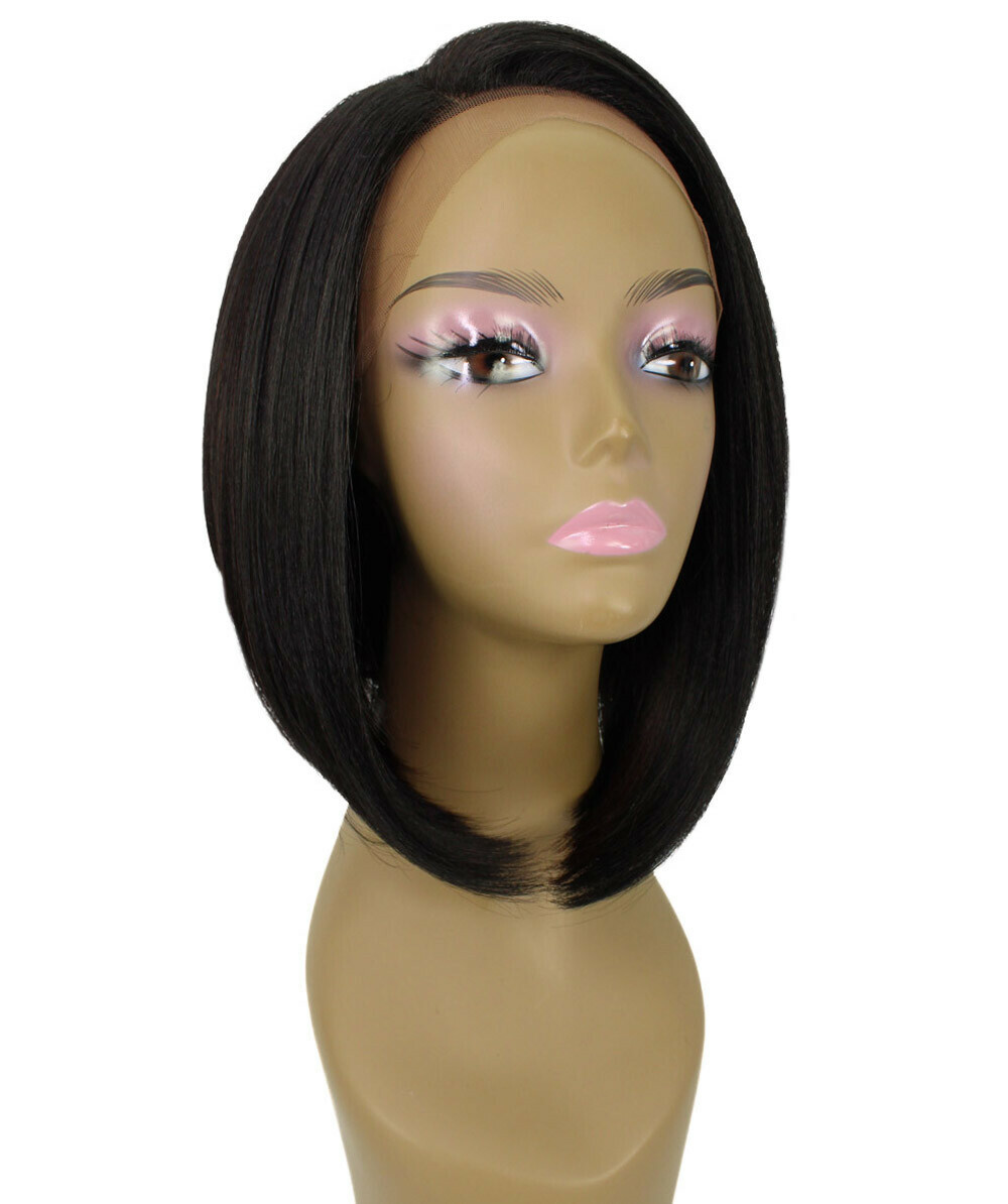 Straight 11 in 4X4 Hand Tied Lace Front Wig, Black with Auburn Highlights