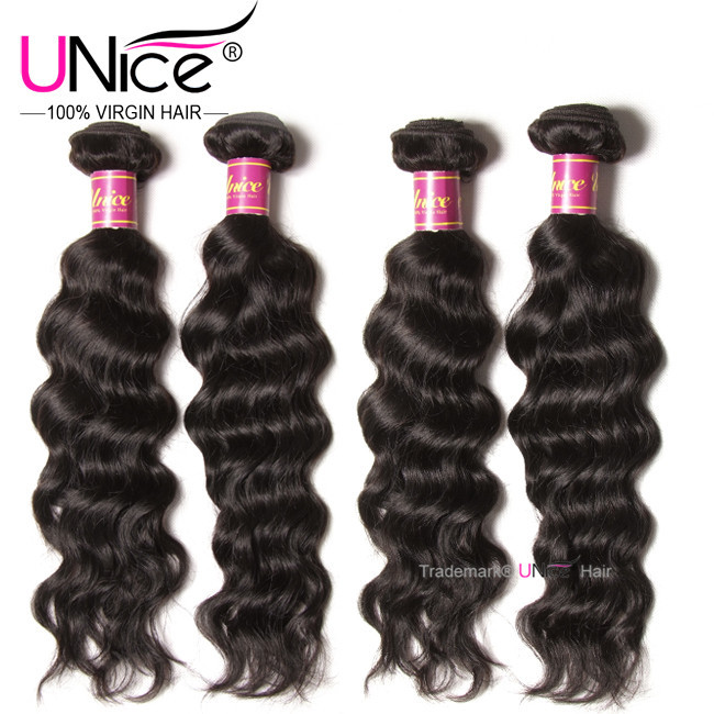 UNice Brazilian Natural Wave Human Hair Extensions 4 Bundles Virgin Hair Weaves