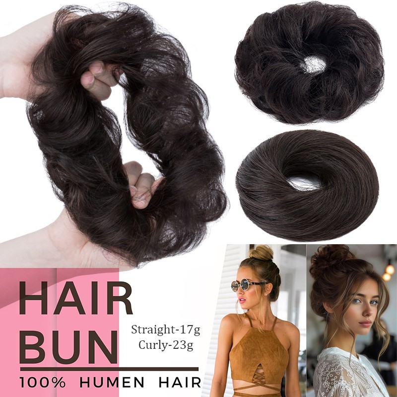 Straight Wavy Messy Bun 100% Real Human Hair Piece Scrunchie Updo Extensions US