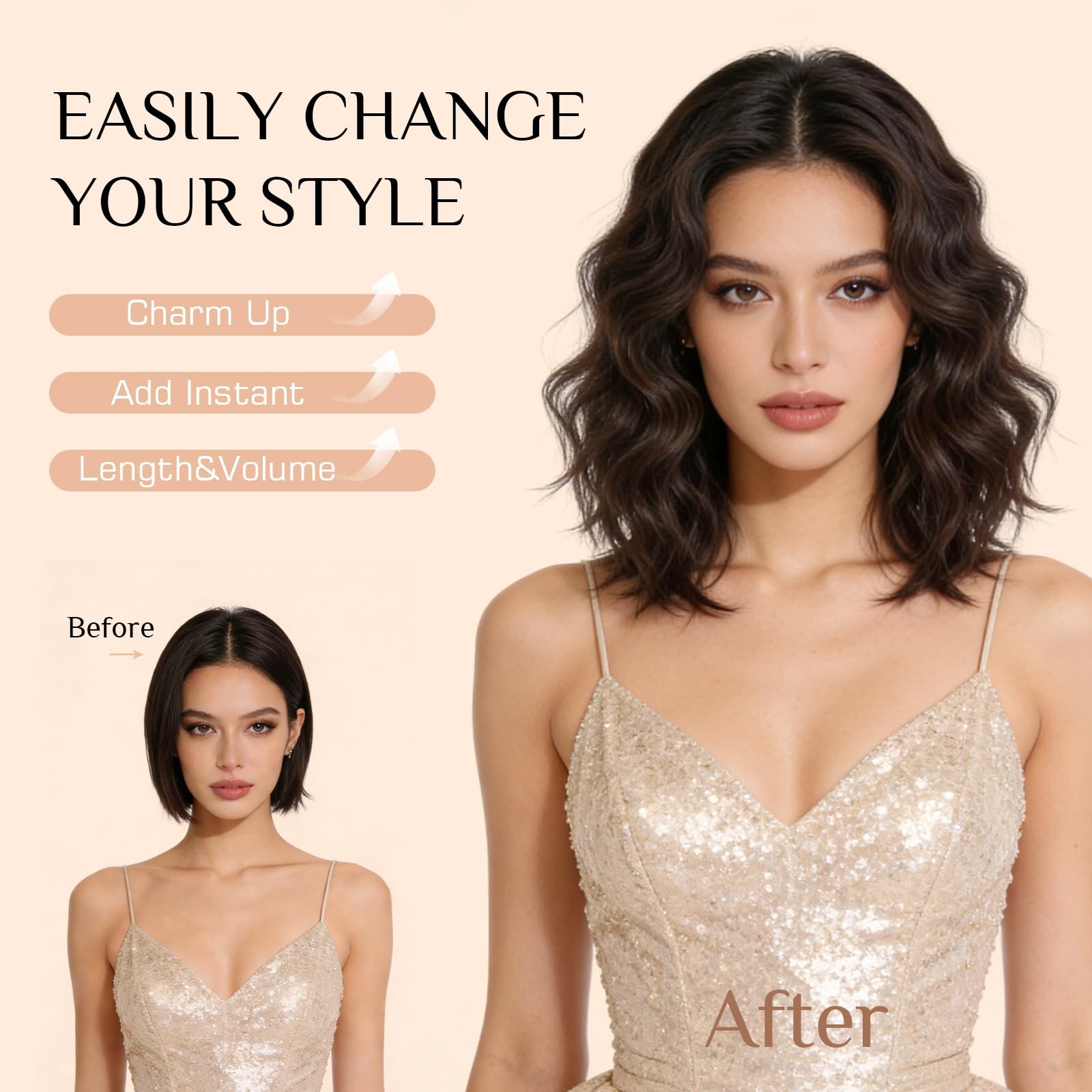 Rich Choices Short Halo Hair Extensions Real Human Hair Wave/Curled Remy Hairs