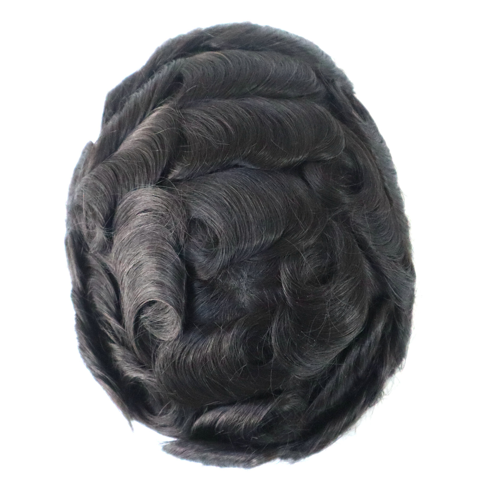 Durable Mens Human Hair Replacement System 0.12mm Poly Skin Toupee Black Hair#1B