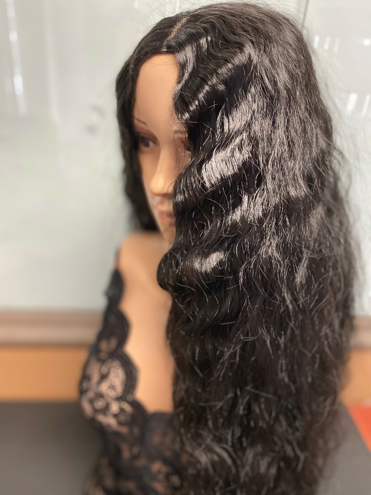 23″ Women Curly Wavy Long Synthetic Hair Wigs Ladies Costume Dark Black Wig