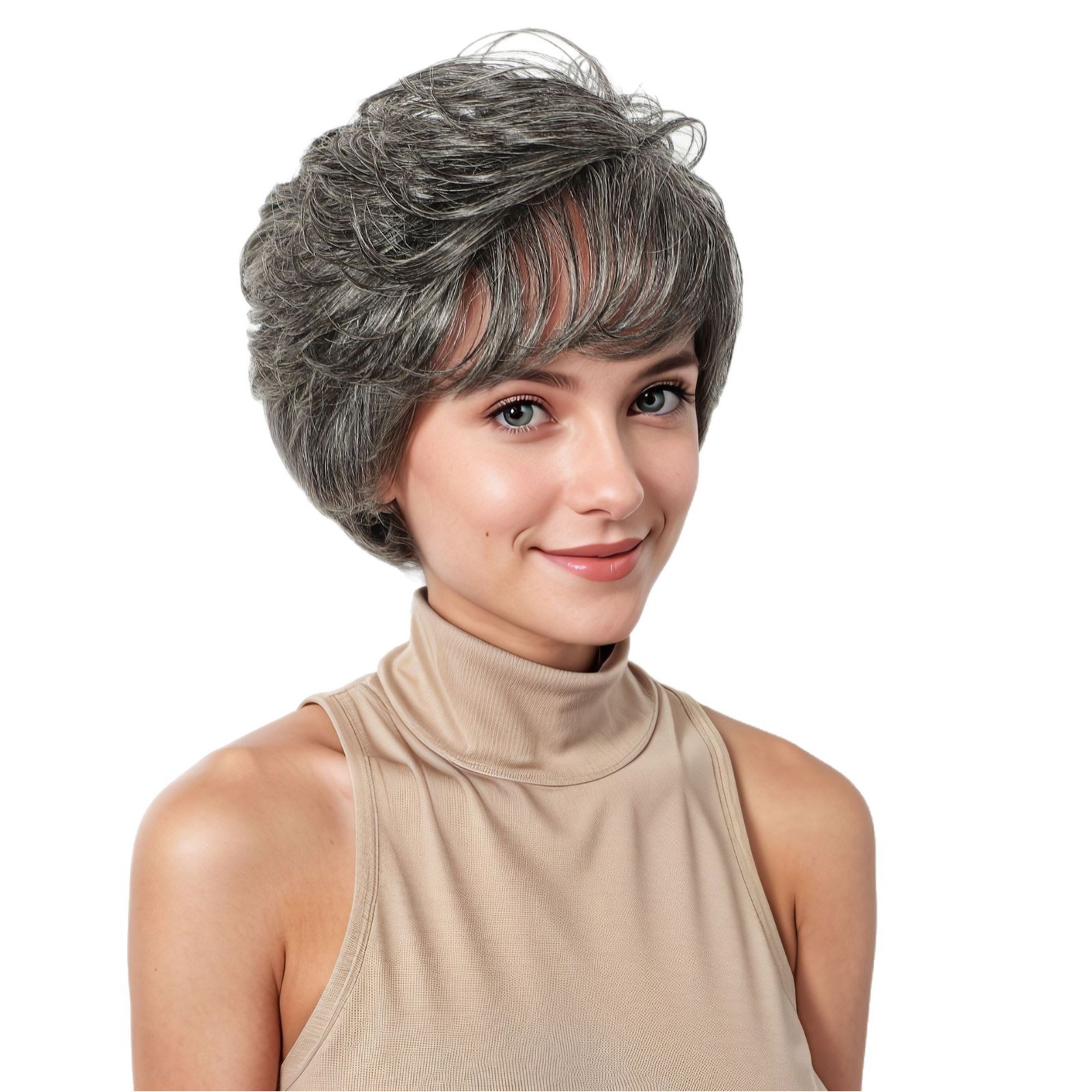 6 Inch Gray Pixie Cut Wig Human Hair Short Mechanized Full Wig