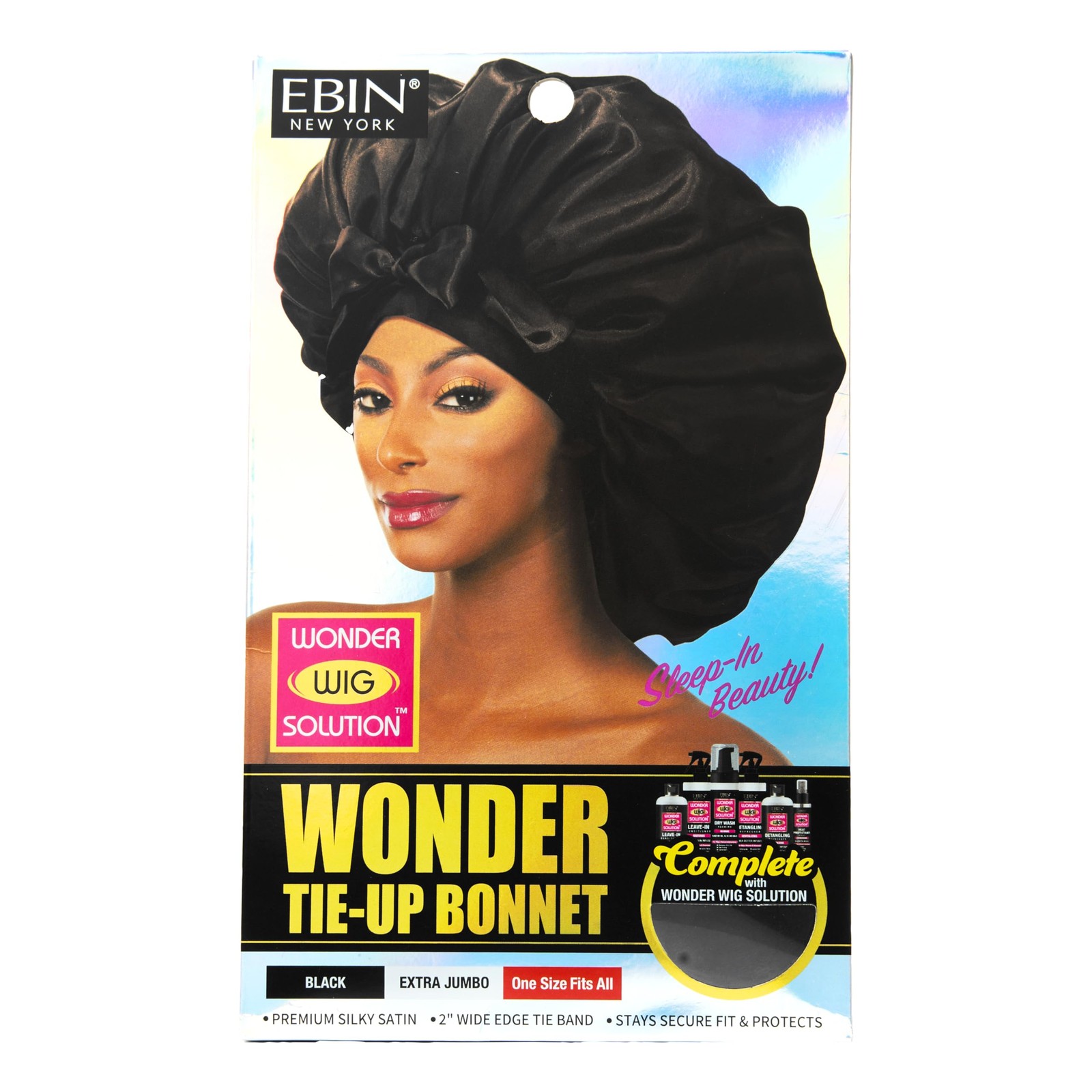 EBIN NEW YORK Wonder Wig Solution Tie-Up Bonnet Regular – X-Jumbo, Black