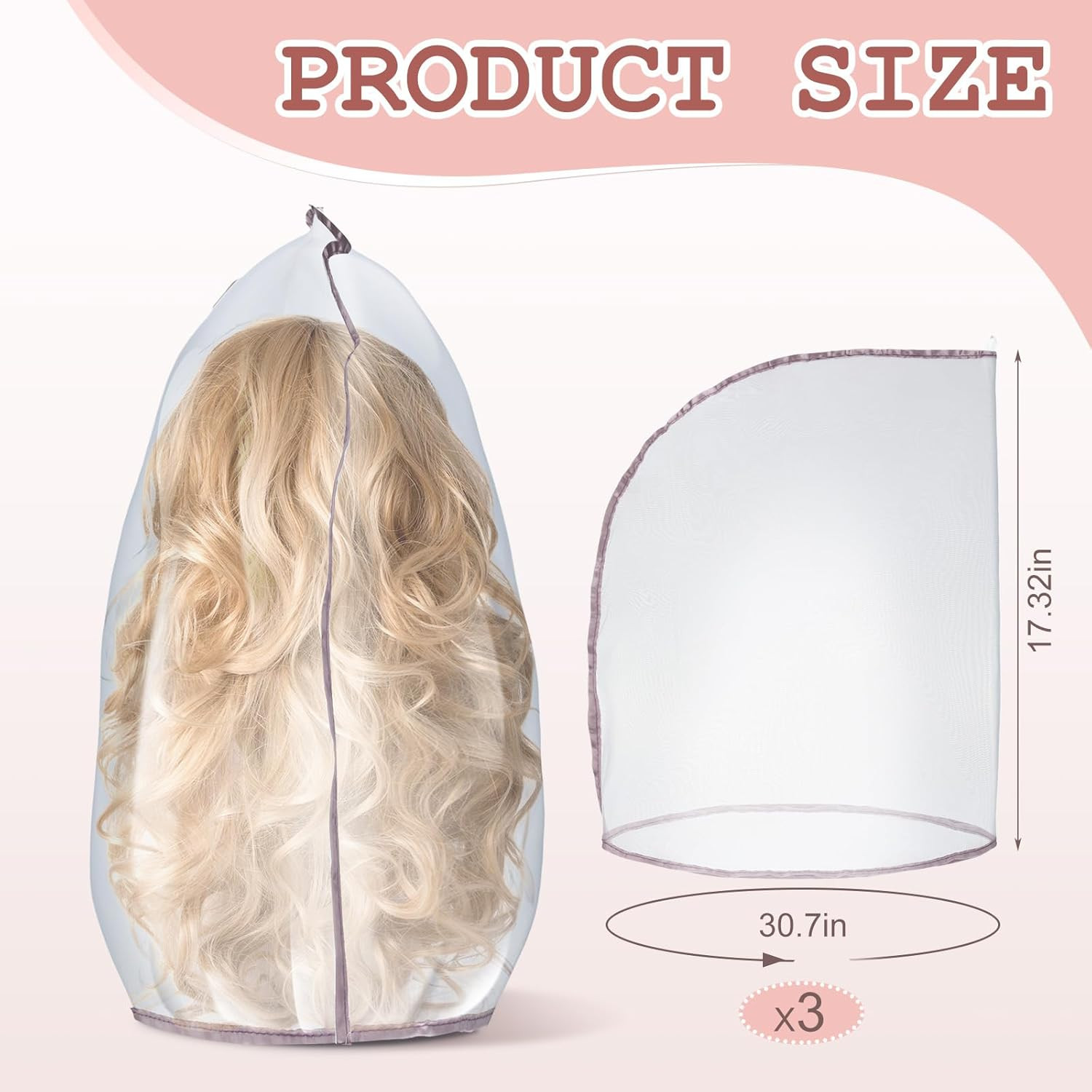 3 Pcs Wig Storage Bags Nylon Wig Covers from Dust and Dirt to Keep Fresh Hair St