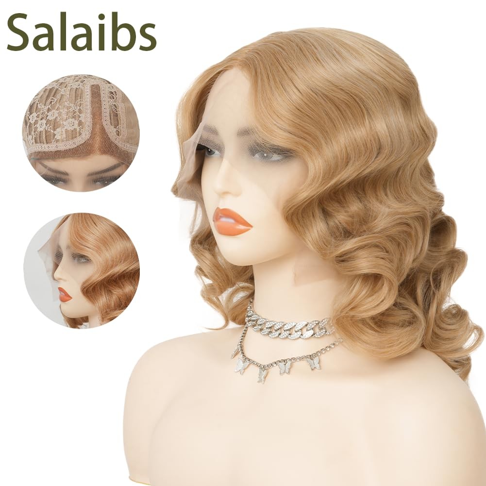 Salaibs Blonde 1920S Finger Wave Lace Front Wig Curly Wig Vintage Wigs For