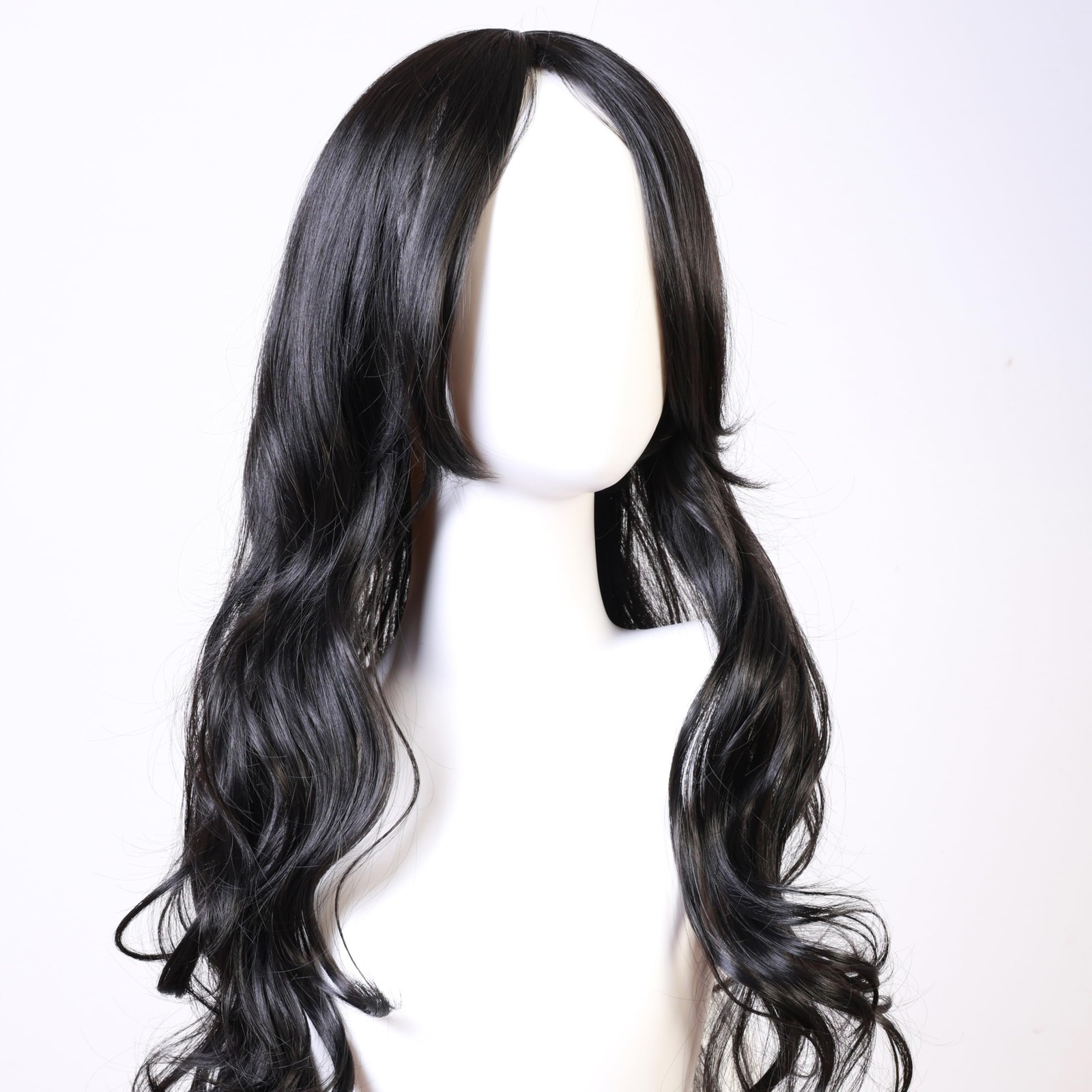 Long Black Curly Wig Middle – part Wavy Style Designed for Women Black Wig wi…