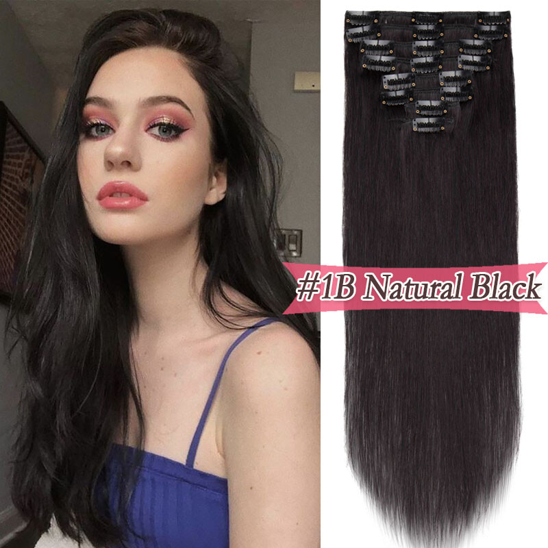Best 8PCS 18Clips Clip In Remy 100% Real Human Hair Extensions Ombre Full Head