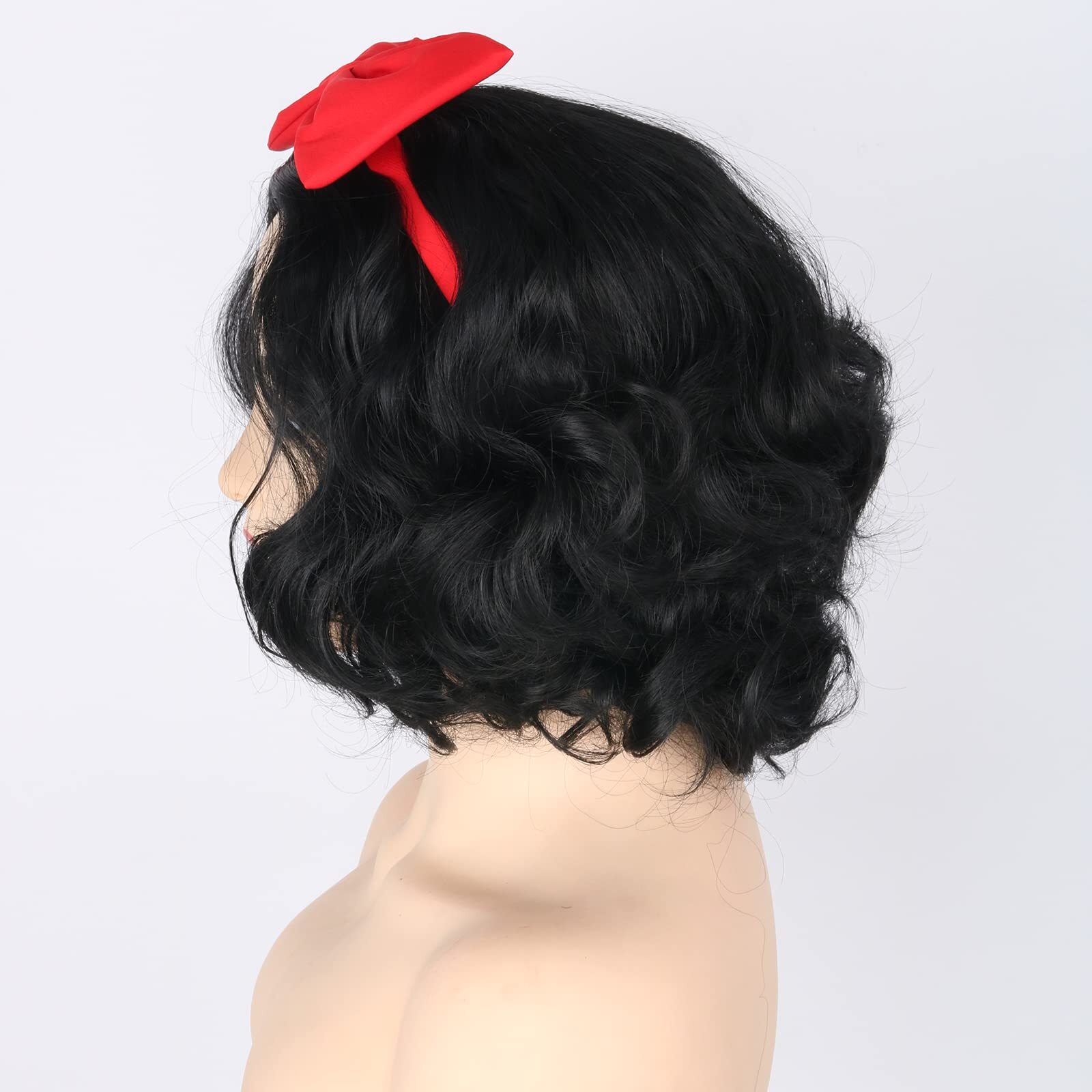Womens Wig Black Short Curly Cosplay Wigs with Bow Headband Halloween Costume…