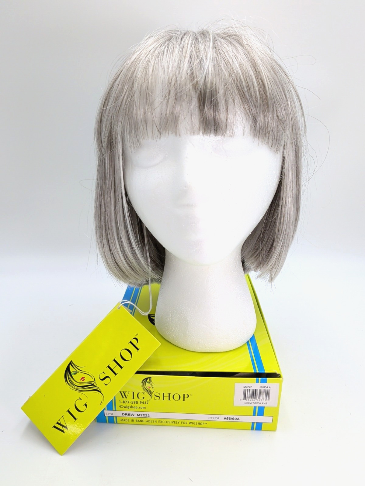 WigShop Drew M2222 Wig in Silver Gray Color #56/60A-Size AVG-Bob with Bangs-NWT