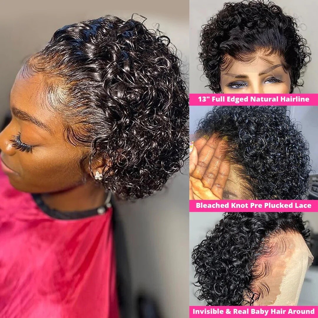 human hair short curly lace front 13×1