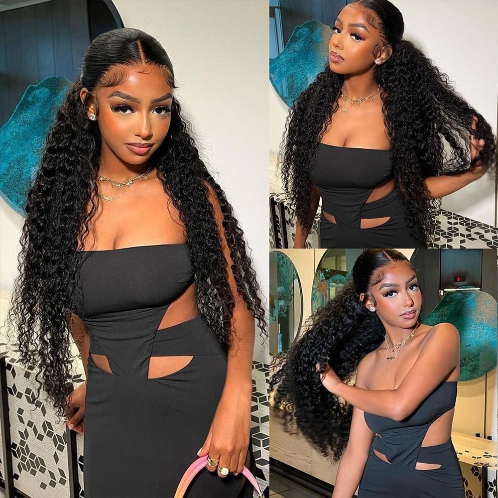 32″ 13×6 Deep Wave Lace Front Wig – 200% Density HD Human Hair, Pre-Plucked, Glu