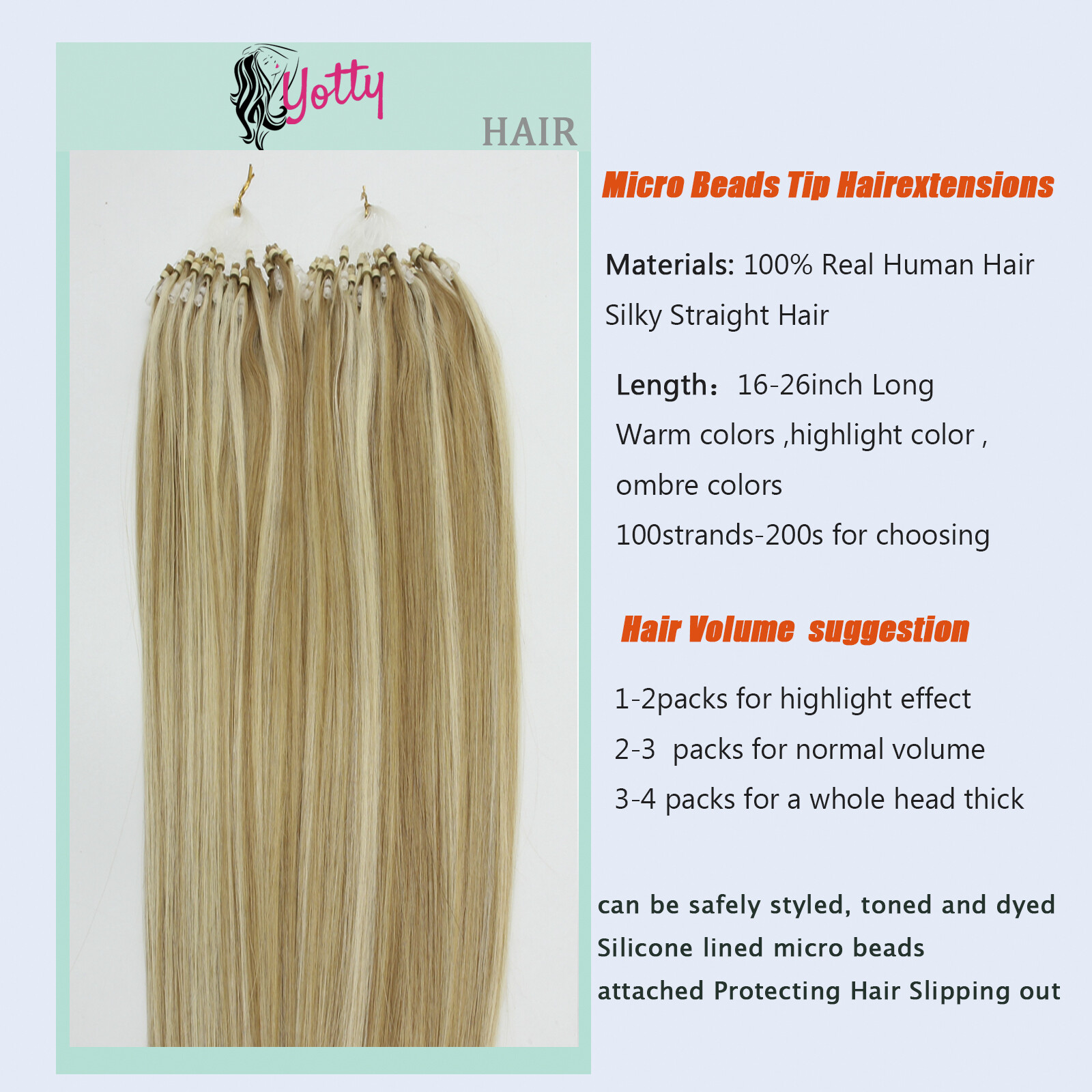 Micro Link Hair Extensions Micro Ring Beads Loop Tip Real Human Hair Highlighted
