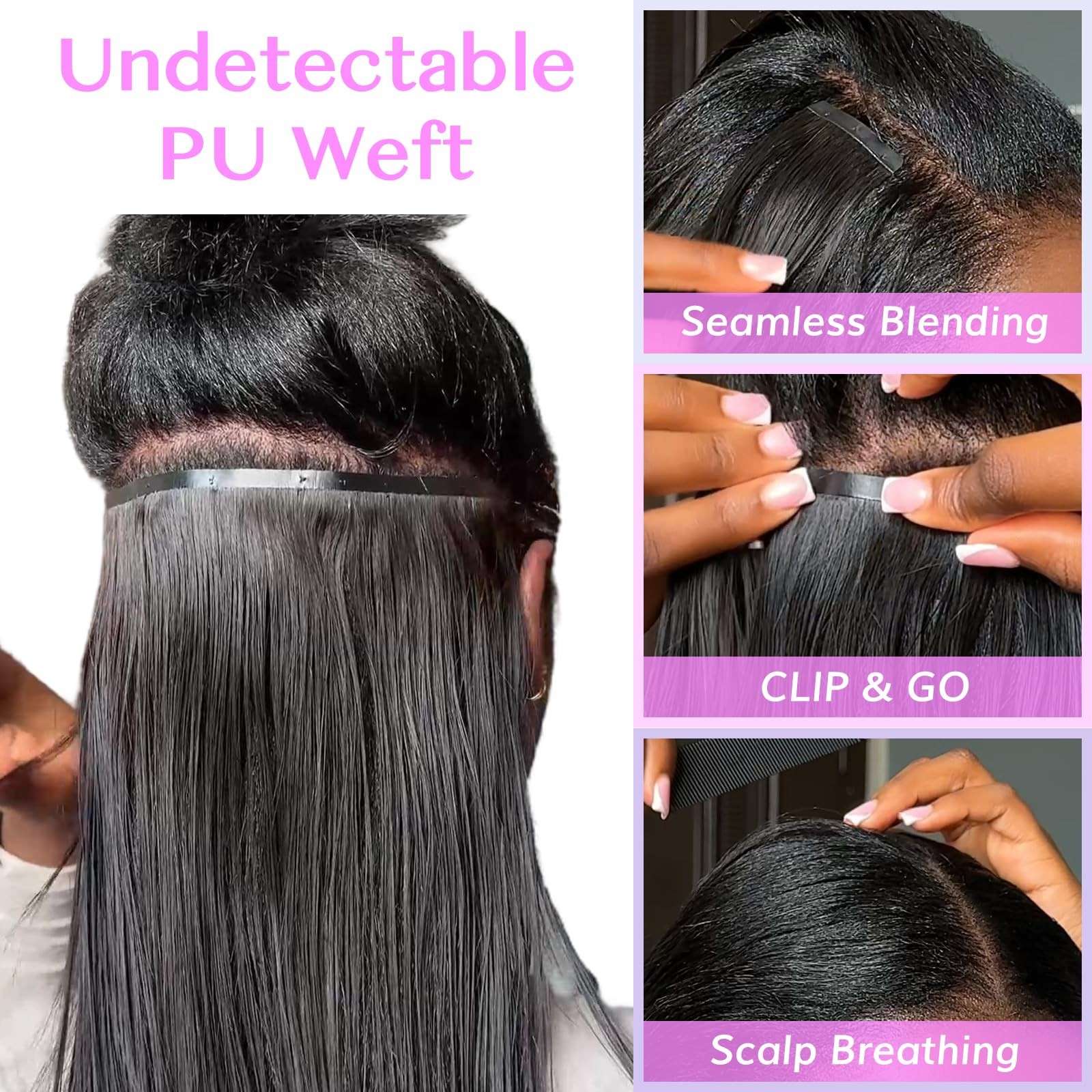 IDN BEAUTY Seamless Clip In Human Hair Extensions, Straight 12 Inch 80g 7pc