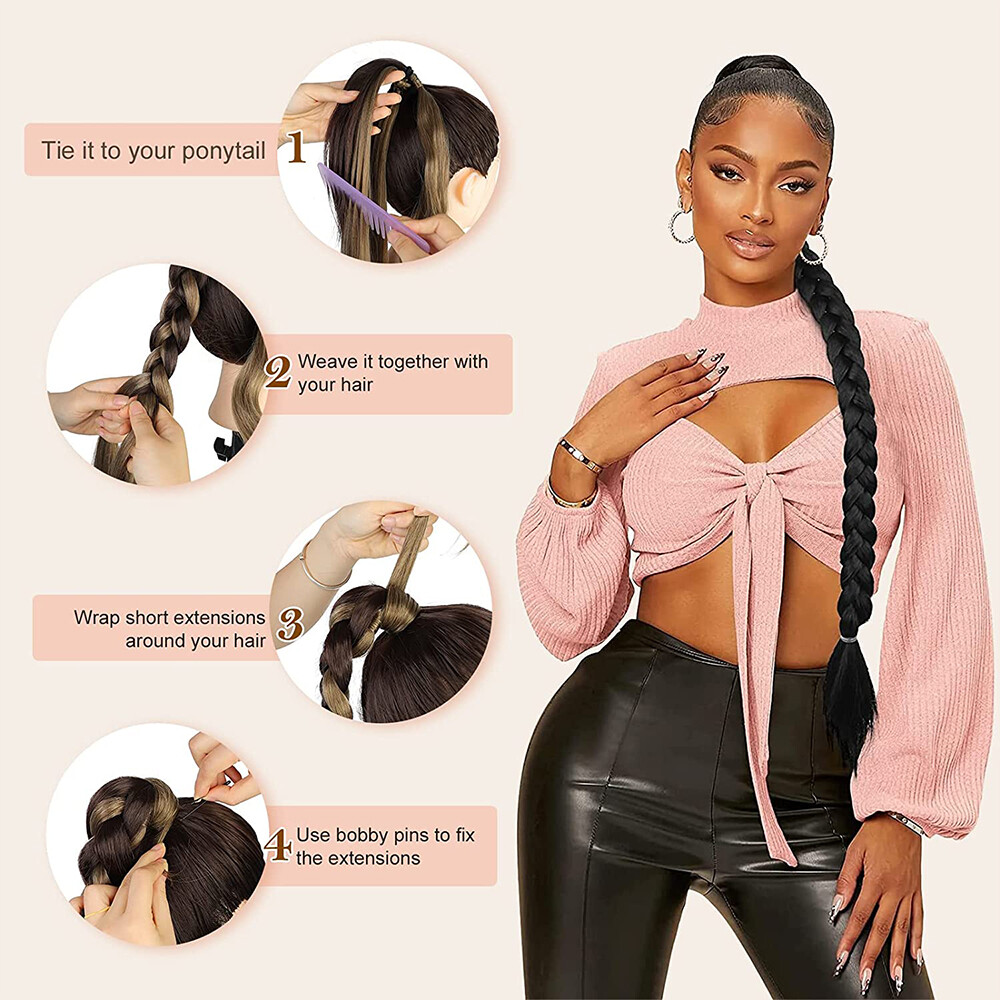 Mega Long 34in DIY Braids Ponytail Tie Wrap On Braid Pony Tail Hair Extensions