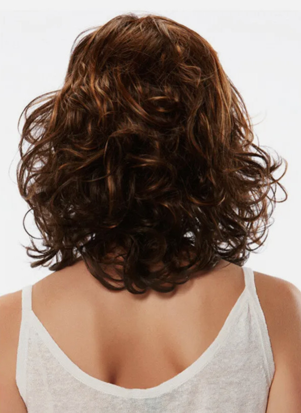 Women Mid Length Shag Capless Wavy Layered Synthetic Hair Wigs Natural Auburn