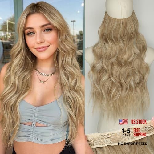 Invisible Wire Hair 20 Inch Beige Blonde mix Lvory Blonde Highlights