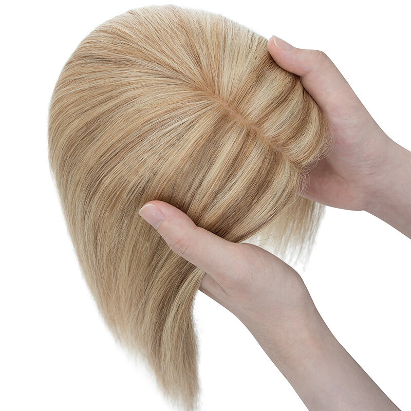 Women’s 100% Remy Human Hair Topper Clip In Hairpiece Silk Base Toupee 13*15cm