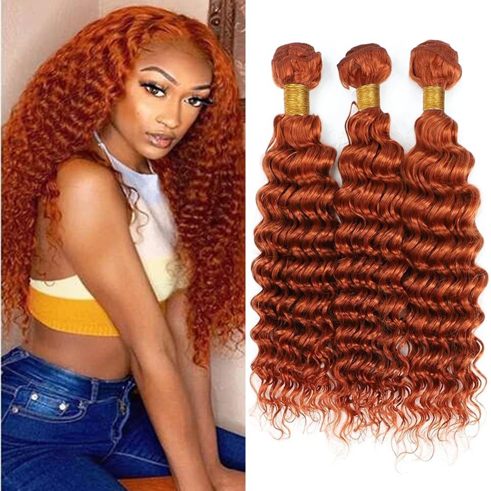 Qeuope Burnt Orange Deep Curly Wet And Wavy Bundles Human Hair Color 350 Ginger