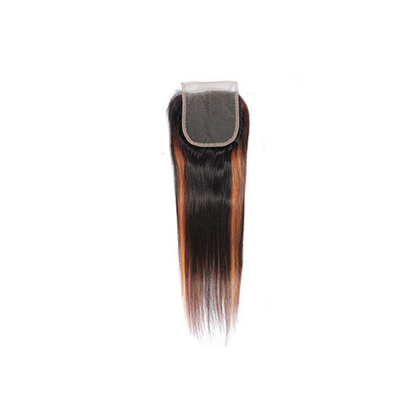 Straight Brazilian 100% Human Hair 1B/30# Piano Color 4X4 Lace Closure