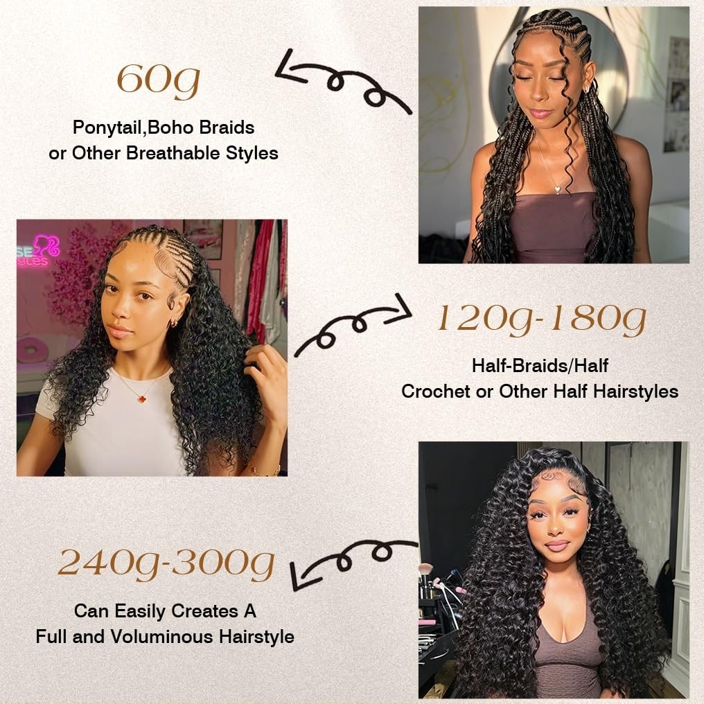 Deep Wave Invisible Knots Pre-Separated Human Hair Bundle 16 Inch 60g 16A Grade