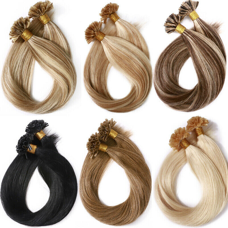 Remy Human Hair Extensions 100S Pre Bonded Nail Keratin U Tip Glue Hair 1g 0.5g