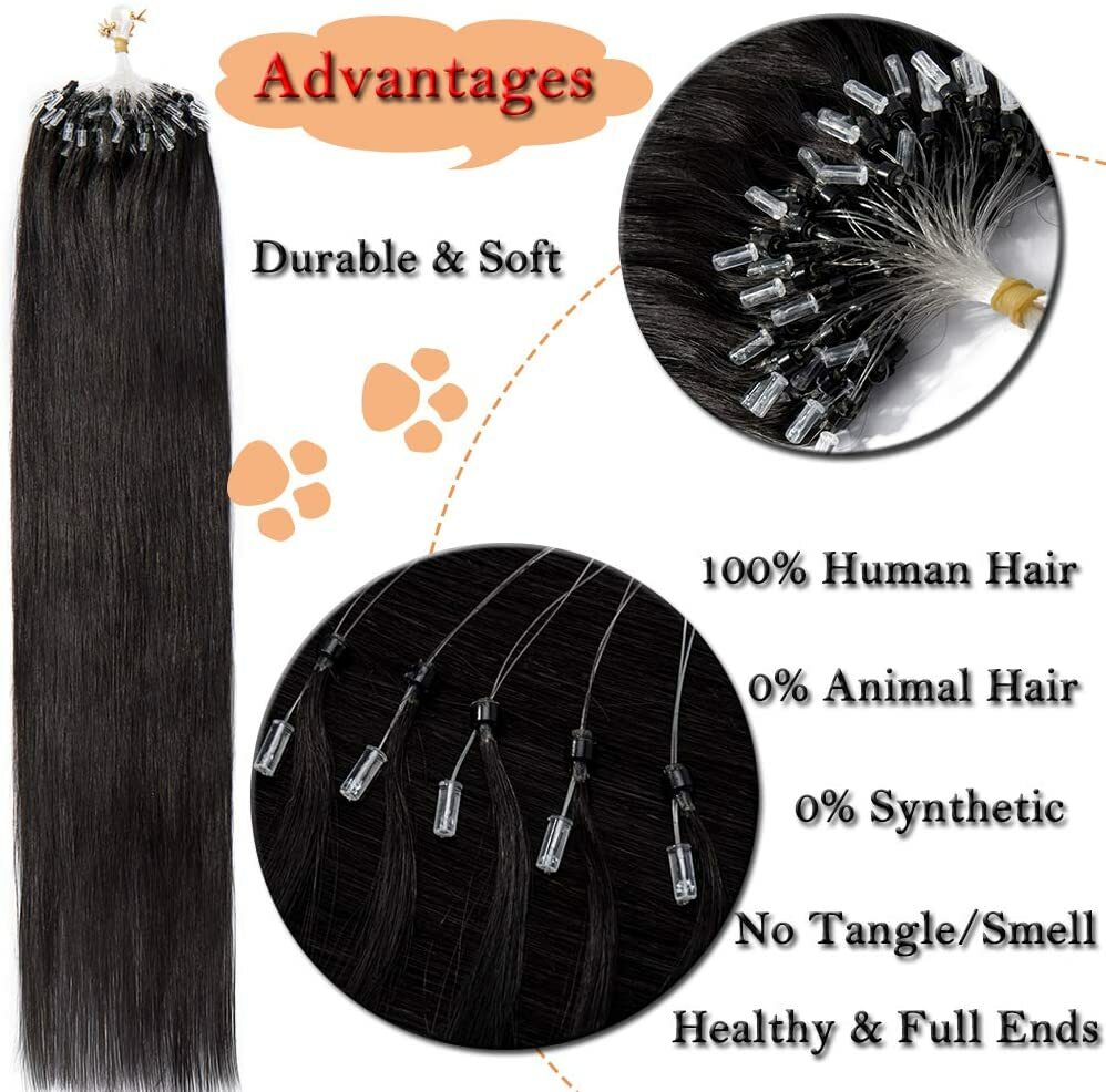 Micro Link Hair Extensions Remy Human Hair Micro Beads Loop Straight Hair 10A US