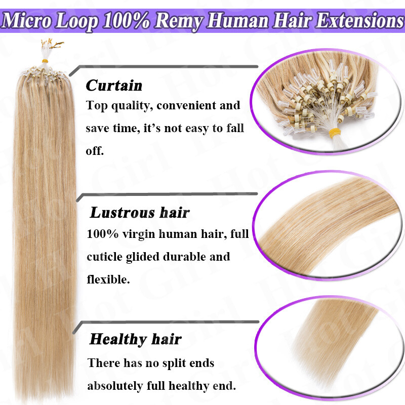 Good Quality Micro Ring Pre Loop 100% Human Hair Extensions 100g Thick Smooth HG