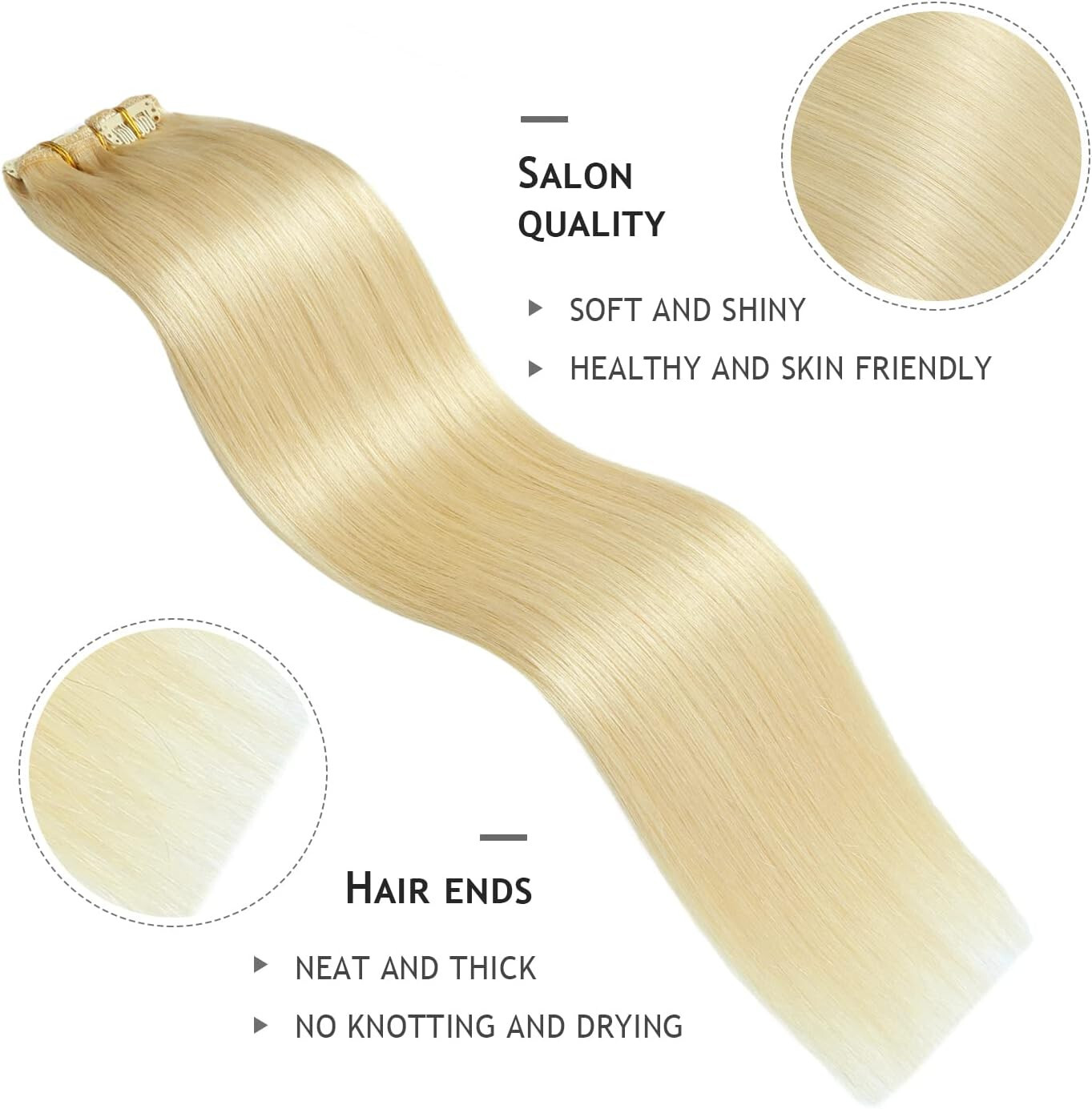 Clip in Hair Extensions Real Human Hair Double Lace Weft Clip-on Remy Hair 24In