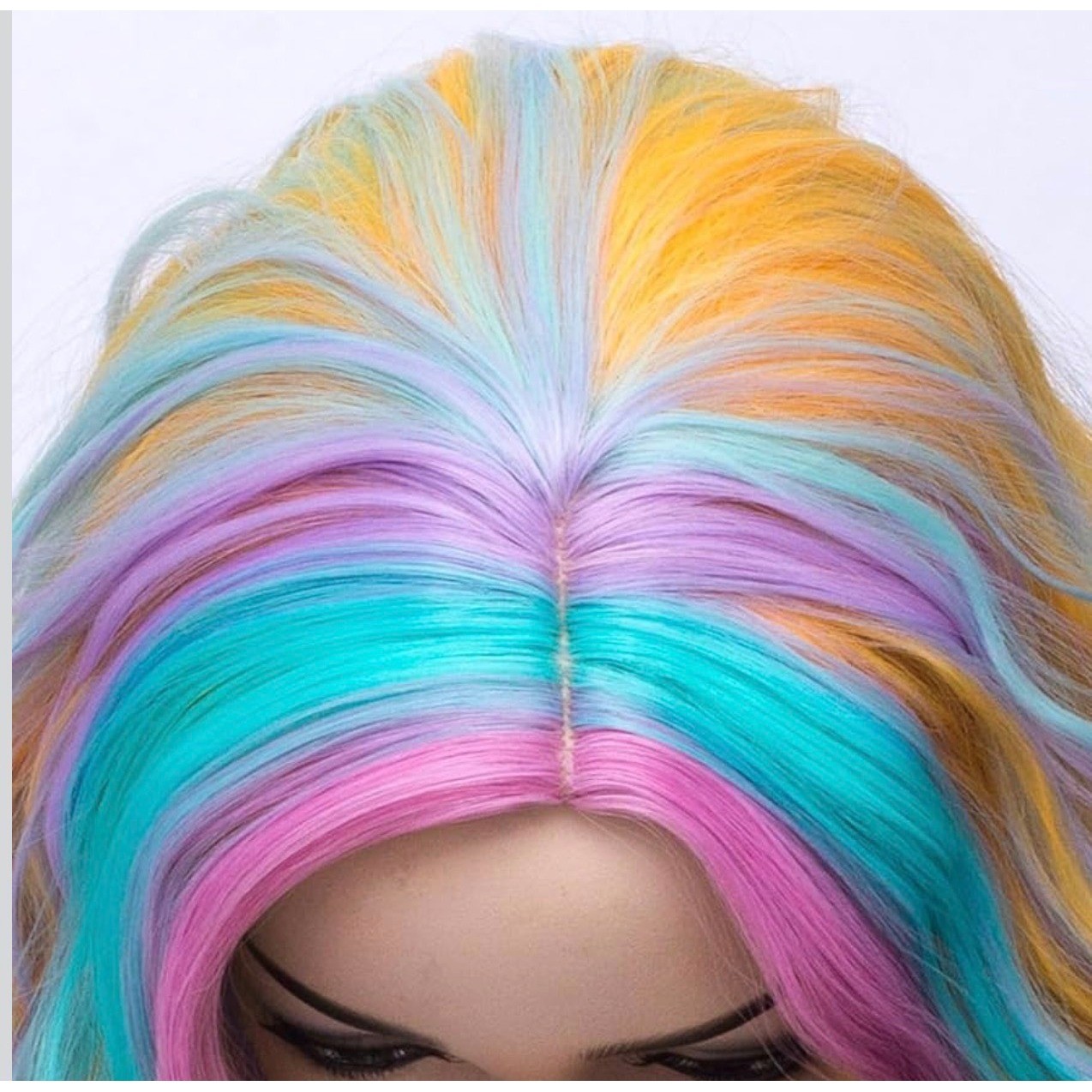 NWT Rainbow Pastel Wavy Synthetic Wig Pink Blue Yellow Shoulder Length Cosplay