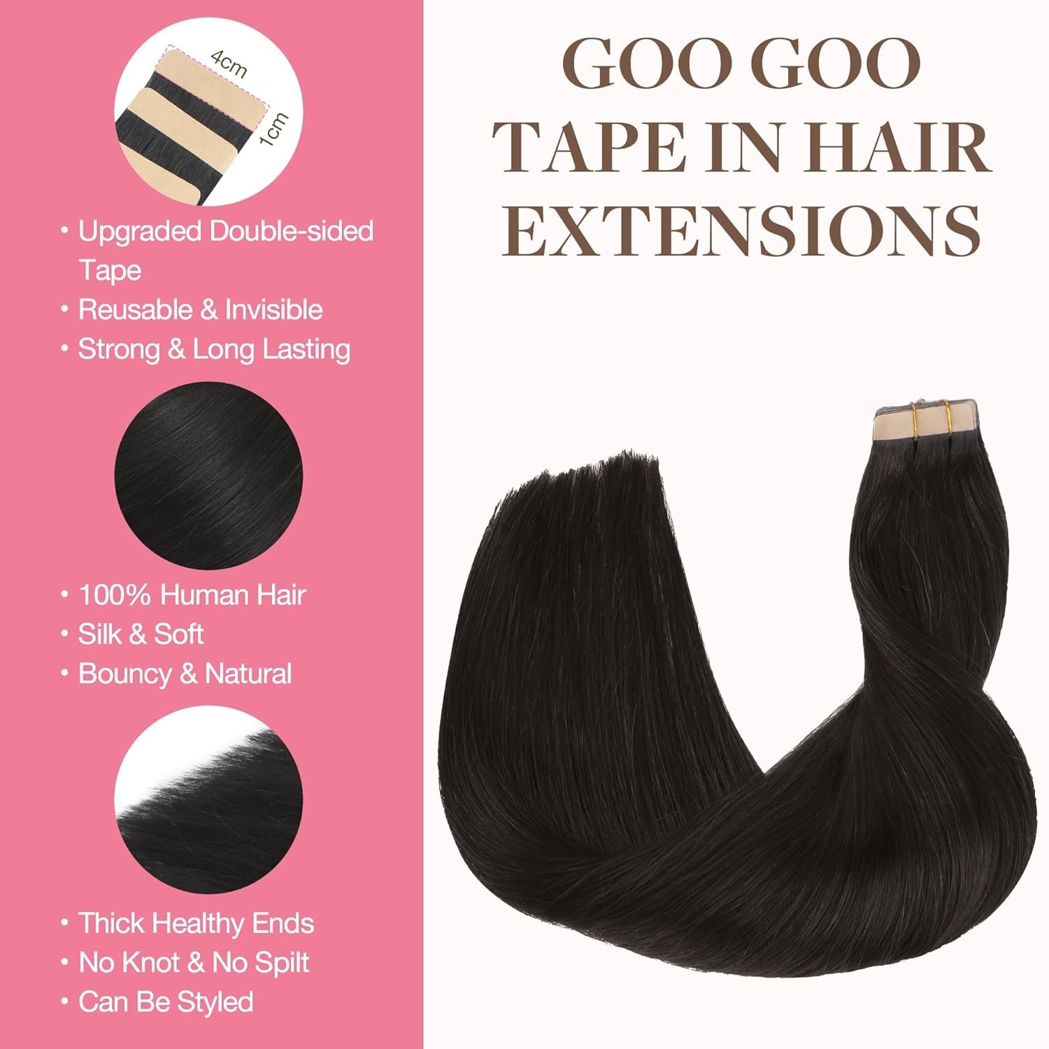 12 Inch 1B Natural Black Tape-in Hair Extensions – 20pcs Remy Seamless Bundle