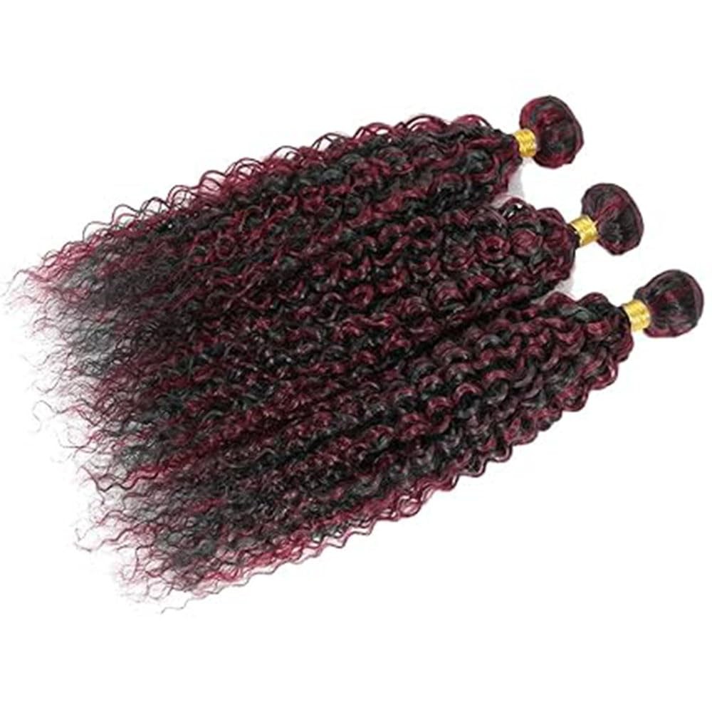 P1B/99J Burgundy Bundles Human Hair 12 14 16 Inch Curly Bundle P1B/99J Highli…