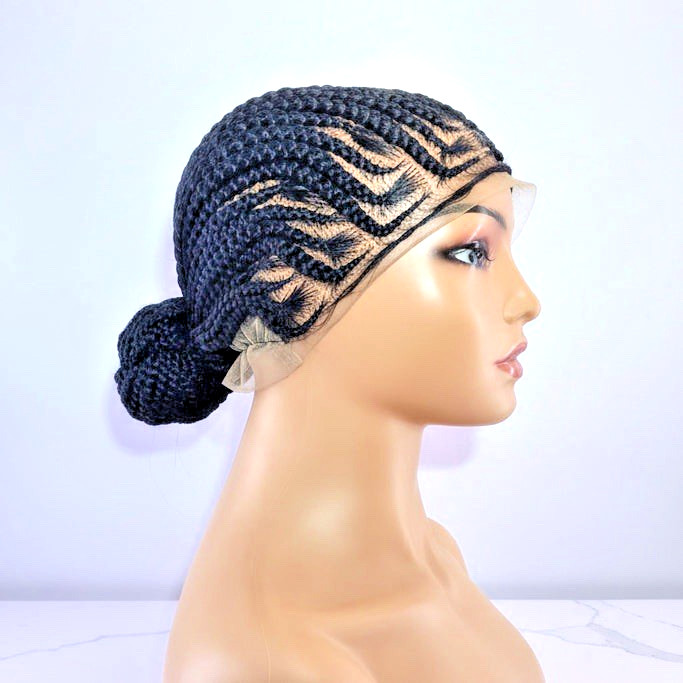 Black Bun Braided Wig. Full Lace with Baby Hair