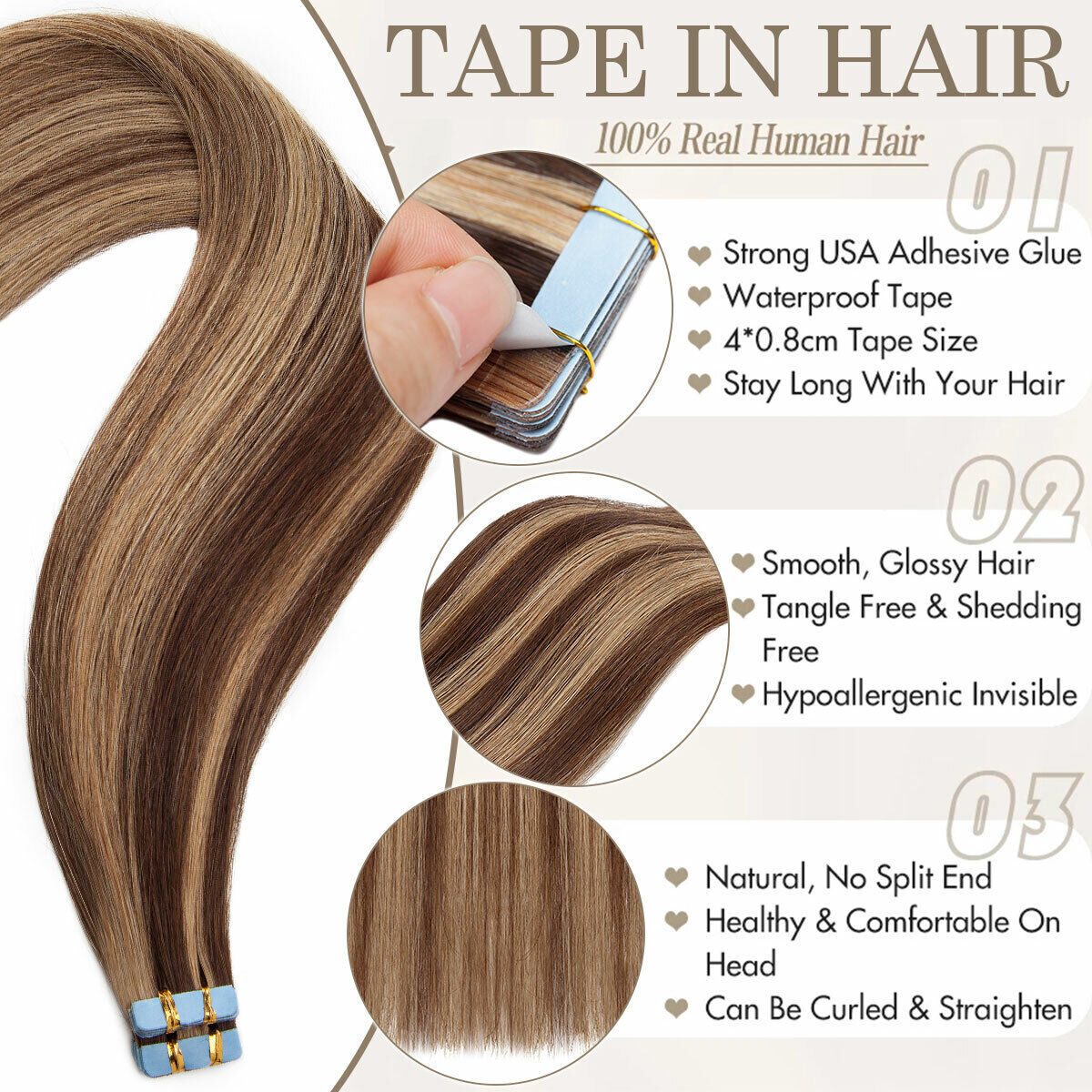 Adhesive Invisible Tape in Real Human Hair Extensions Skin Wefts Remy Hair Style