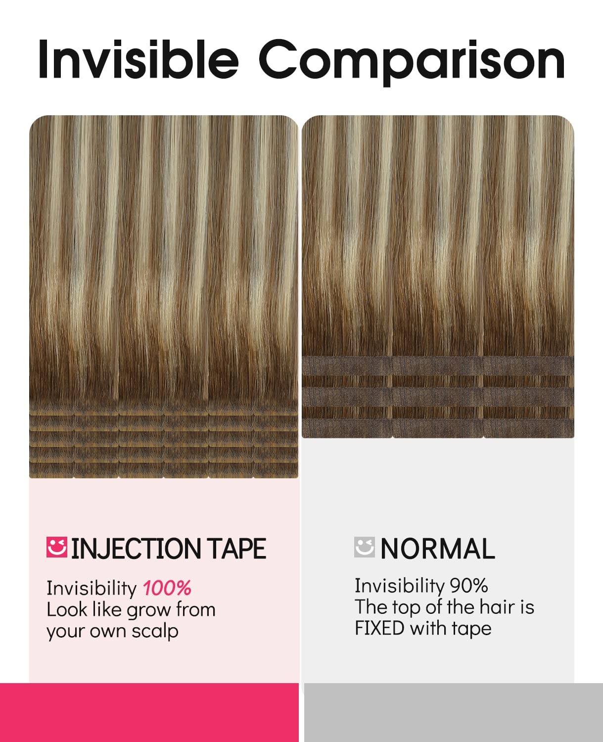 Youngsmile Invisible Tape In Hair Extensions Human Hair 20Pcs 45G Balayage