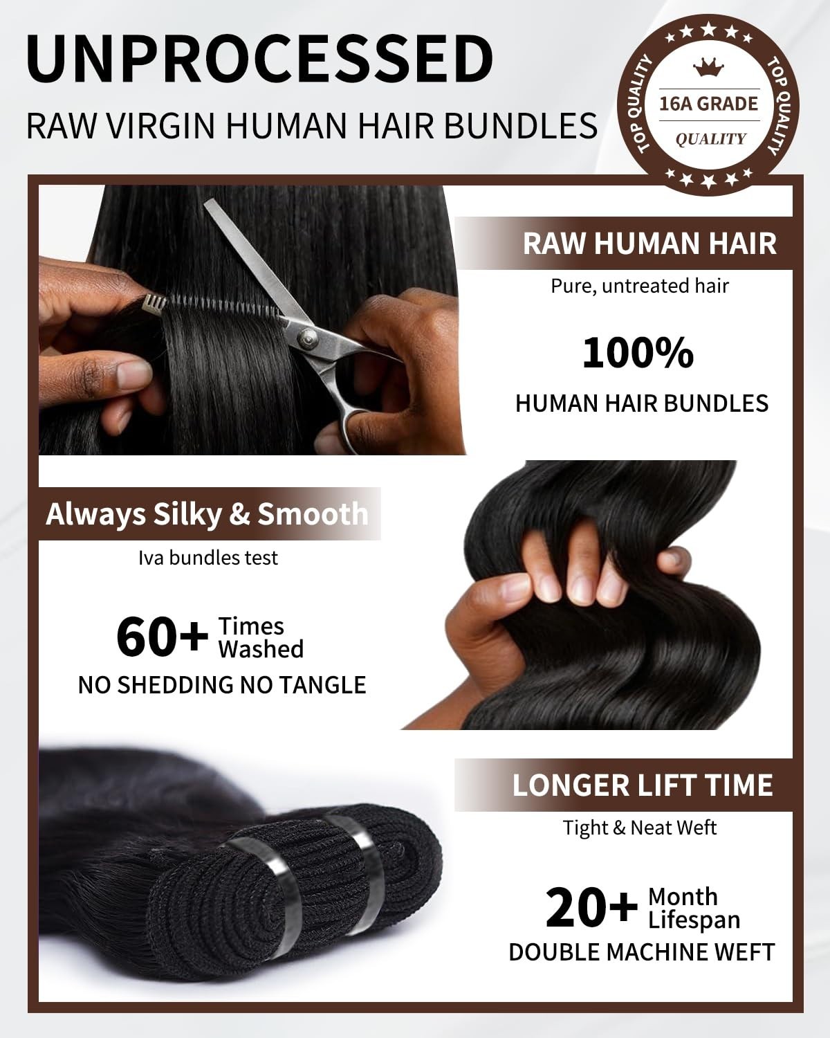 Boutab Body Wave Human Hair Bundle 16 18 20 inch Long-Lasting Sew-In Extensions