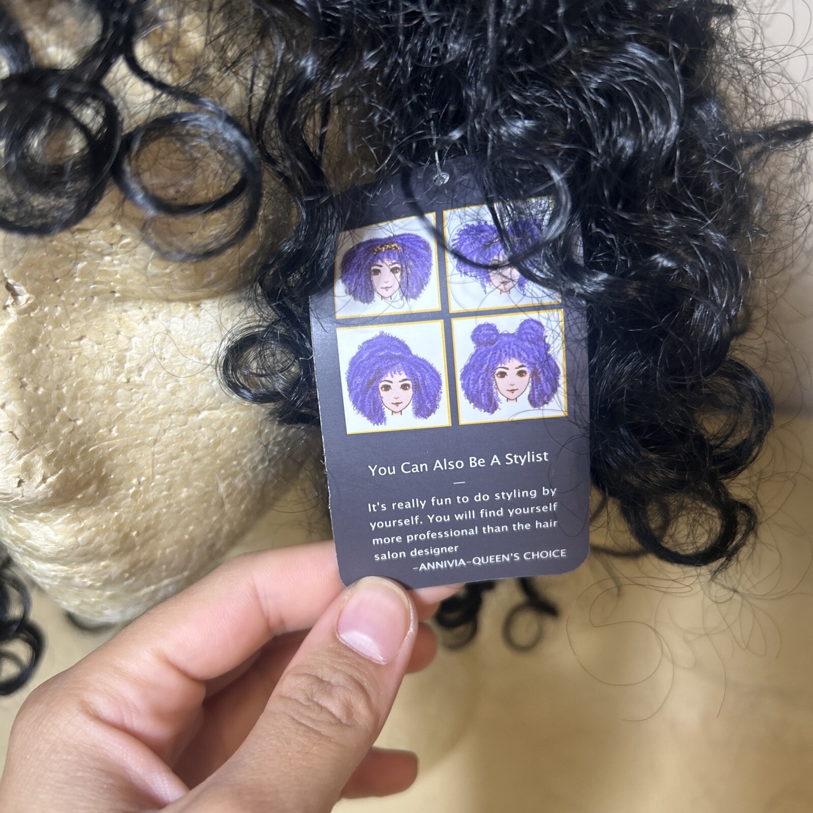 ANNIVIA 17 Inch Mid Length Styleable Curly Wig for Women Afro Kinky Curly Wig W