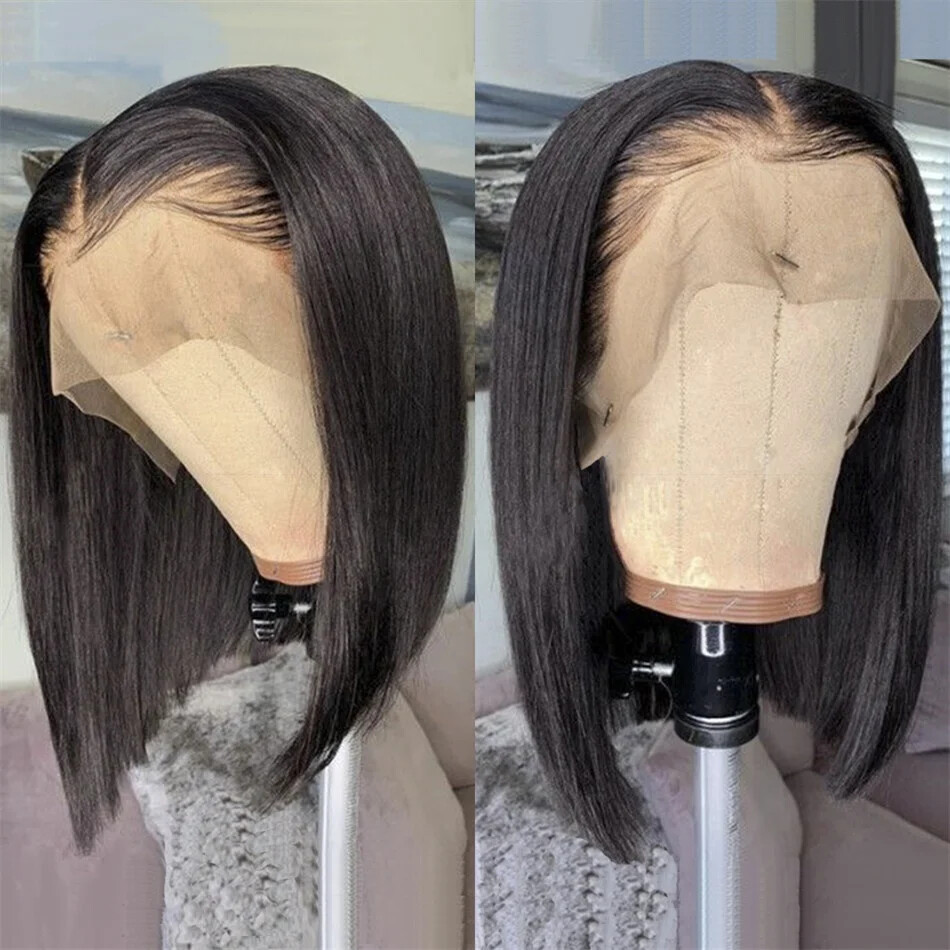 Bone Straight Full Machine Made Bob Wigs with Bangs Brazilian Hair Bob Wigs