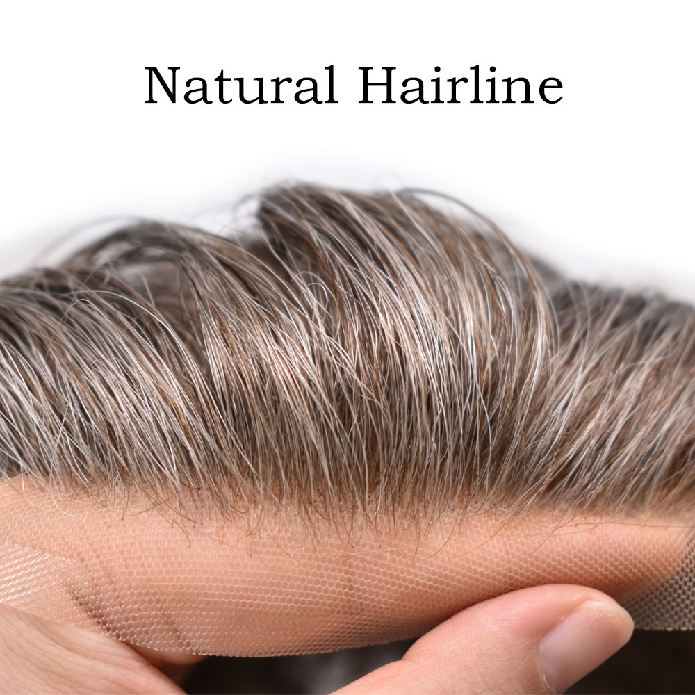 Mens Toupee Human Hair Piece replacement System for men Full French Lace Wig US