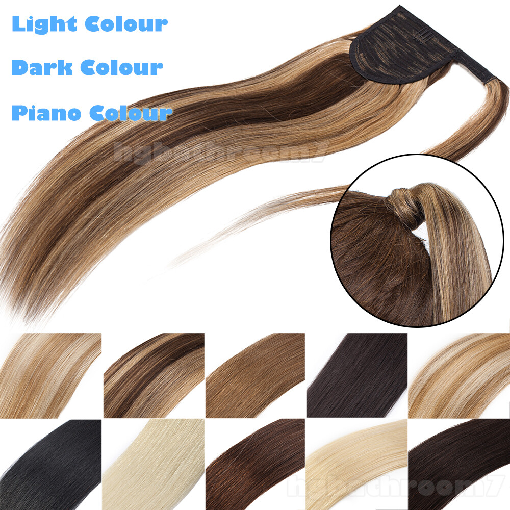 FULL Soft 100% Human Hair Ponytail Clip In Remy Wrap Pony Tail Extensions Thick
