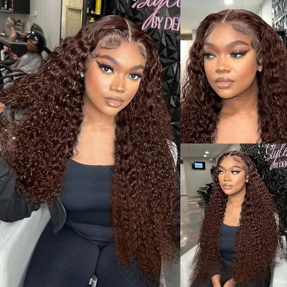 Raivide 34 34 34 Inch Chocolate Brown Bundle Color 4 Water Wave Human Hair