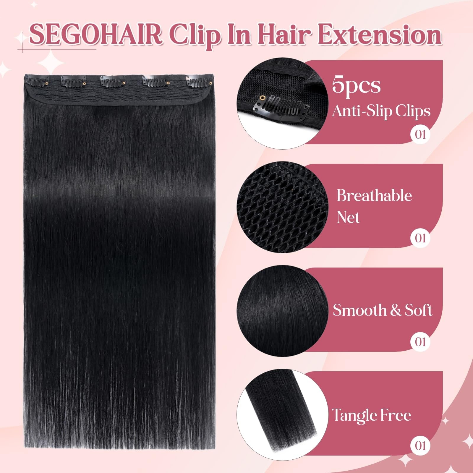Segohair Clip In Hair Extensions For Women One Piece 5 Clips Real Human Remy