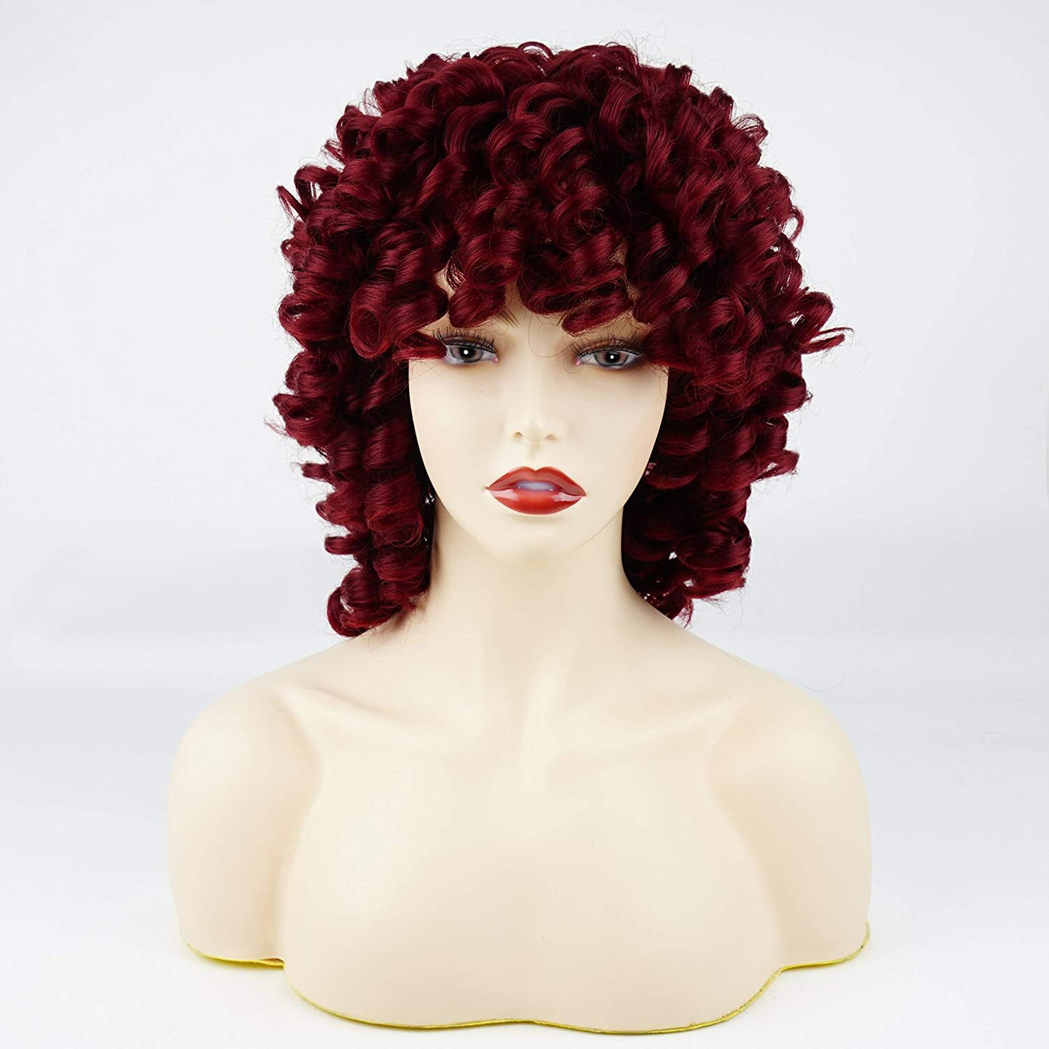Short Bouncy Curly Burgundy Red Wig With Bangs Natural Fashion 99j Red Curly Wig