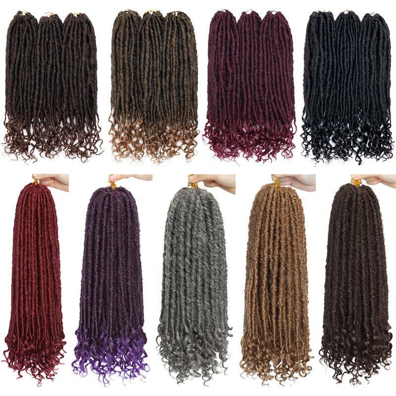 US Purple Goddess Faux Locs Crochet Braids Hair Extensions Curly Ends Dreadlocks