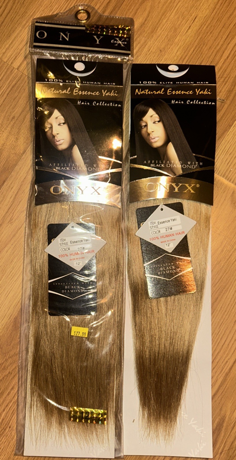 100% Human Hair Ext. ONYX Black Diamond. 12”inch. Color #27. 2packs For $40.